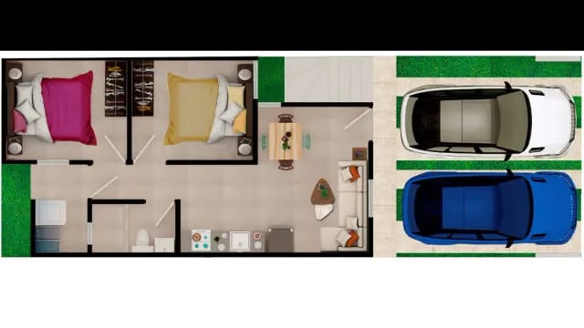 Planta arquitectonica de la planta baja del prototipo Águila Real en el fraccionamiento Pilares la Puerta de la inmobiliaria Javer